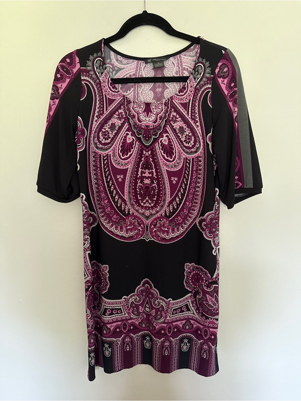 INC International Concepts Black and Purple Paisley Dress